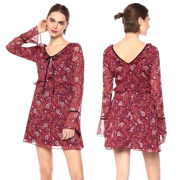 Cupcake and Cashmere Mixed Floral Printed Mini Dress Red Velvet Size 0 - Picture 2 of 12